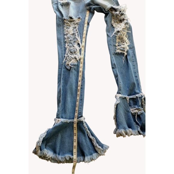 Aphrodite Jeans 9 Distressed Stretch Raw Bell Hem - Picture 10 of 14